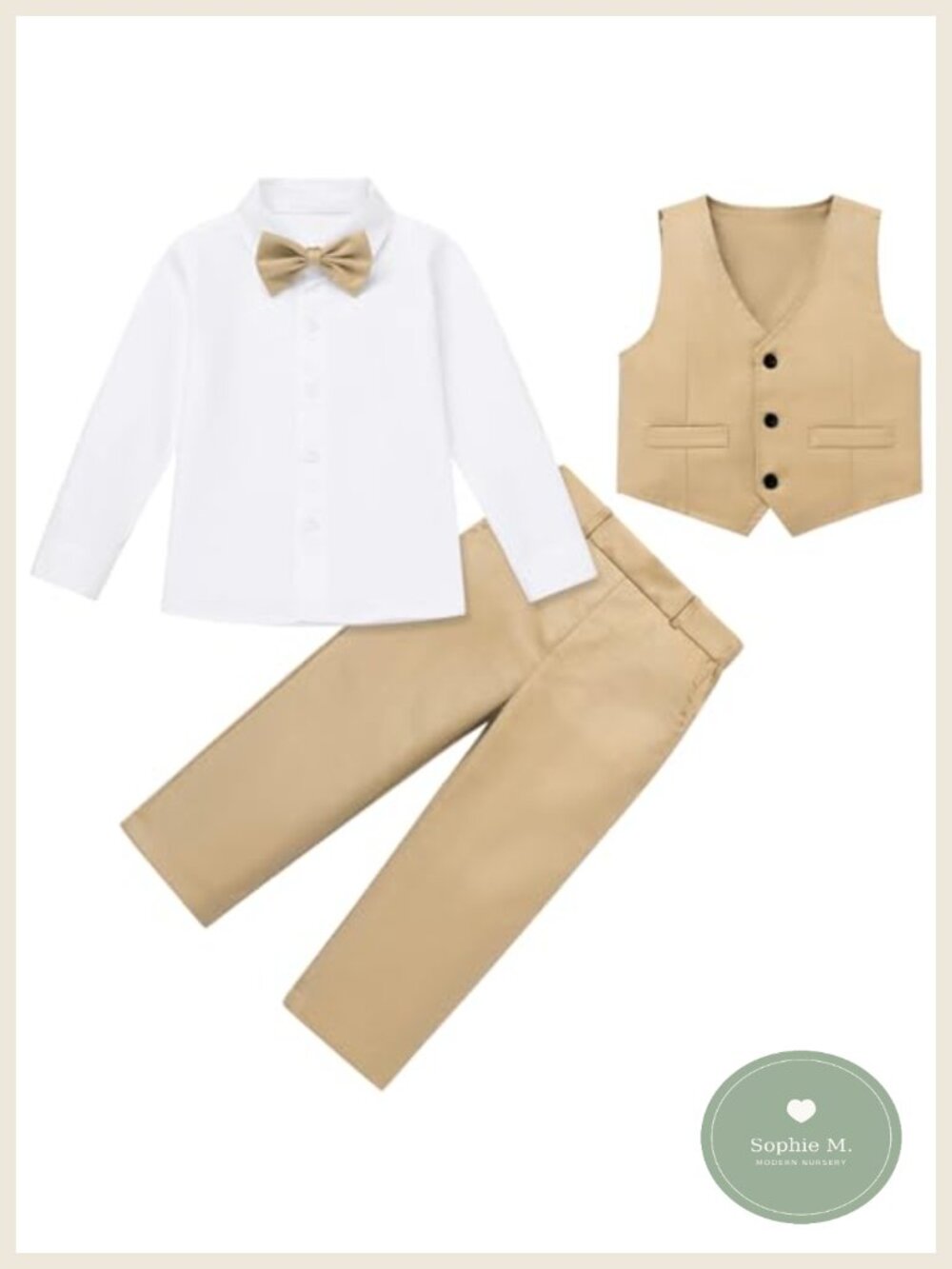 Toddler Boys Formal Suit Set Long Sleeve Shirt Bowtie Vest Pants 4pcs Cotton